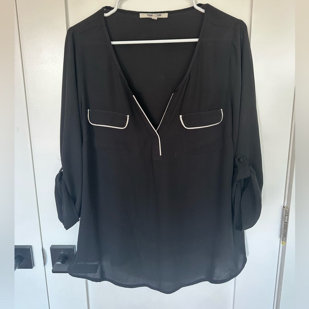 Daniel Rainn Black Blouse with White Piping